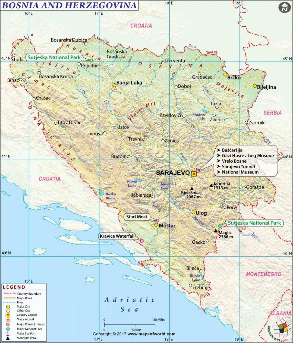 Карта на страната Босна 