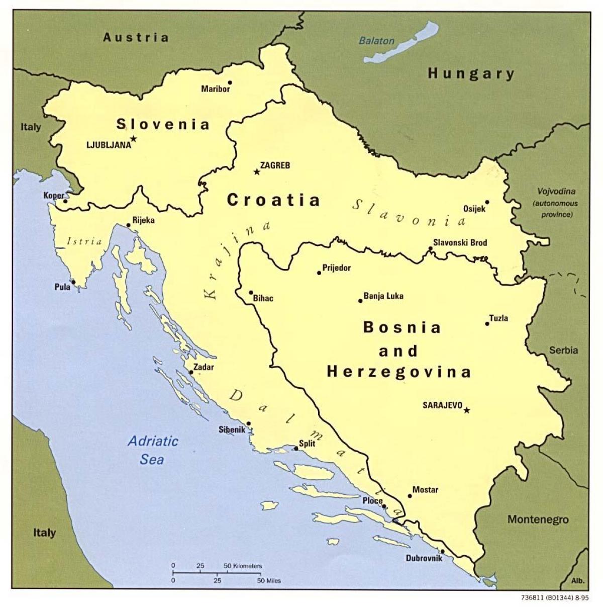 карта на Босна и Херцеговина и в съседни страни.